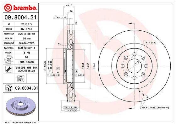 BREMBO 09.8004.31 Brake Disc