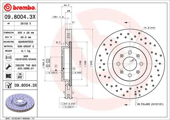 BREMBO 09.8004.3X Brake Disc