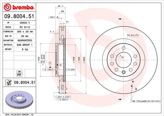 BREMBO 09.8004.51 Brake Disc