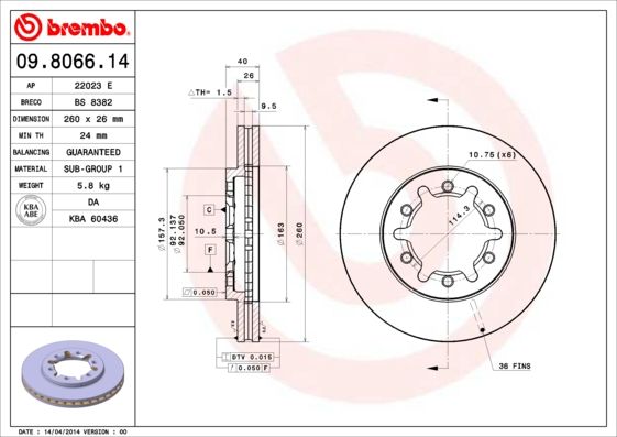 BREMBO 09.8066.14 Brake Disc