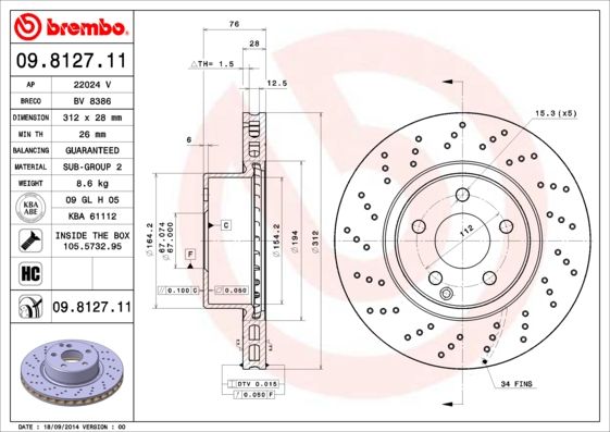 BREMBO 09.8127.11 Brake Disc