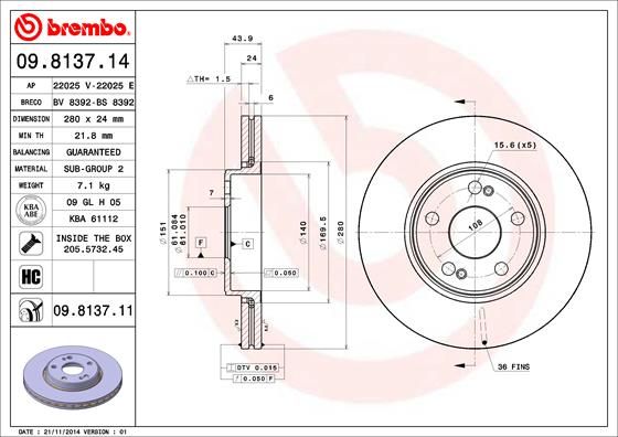 BREMBO 09.8137.14 Brake Disc