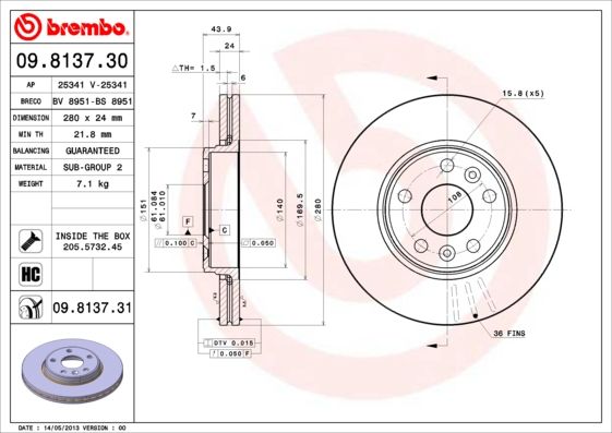 BREMBO 09.8137.31 Brake Disc