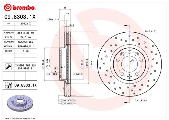 BREMBO 09.8303.1X Brake Disc