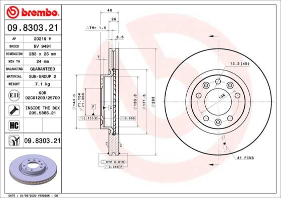 BREMBO 09.8303.21 Brake Disc
