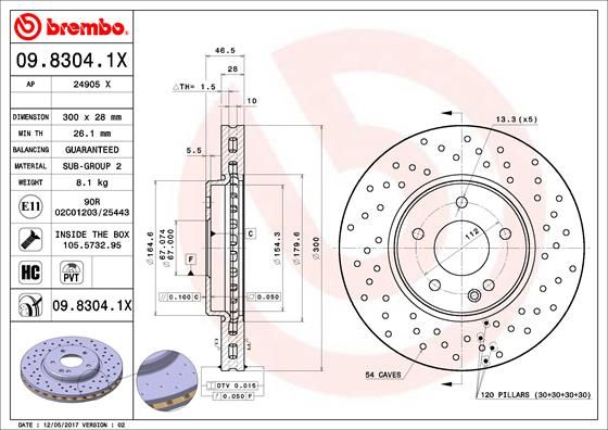 BREMBO 09.8304.1X Brake Disc