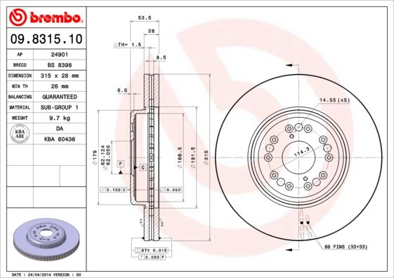 BREMBO 09.8315.10 Brake Disc