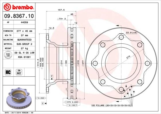 BREMBO 09.8367.10 Brake Disc