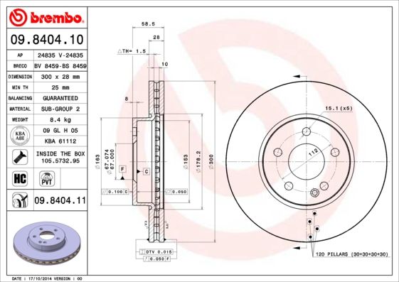 BREMBO 09.8404.11 Brake Disc