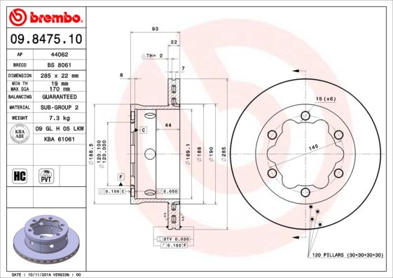 BREMBO 09.8475.10 Brake Disc