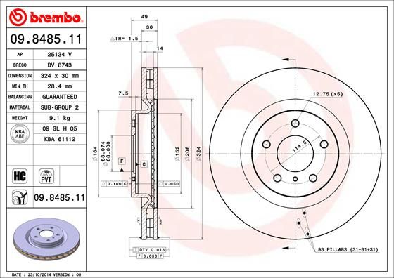 BREMBO 09.8485.11 Brake Disc