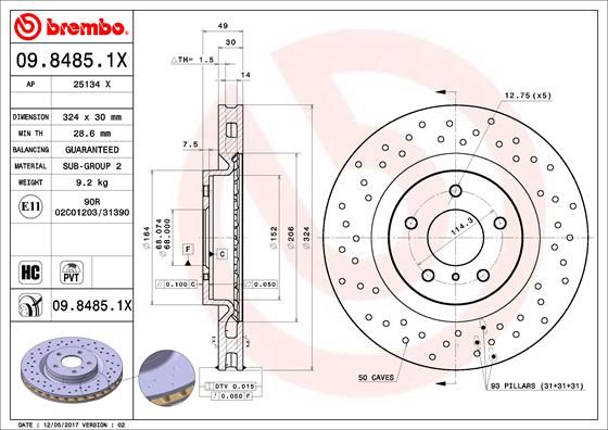 BREMBO 09.8485.1X Brake Disc