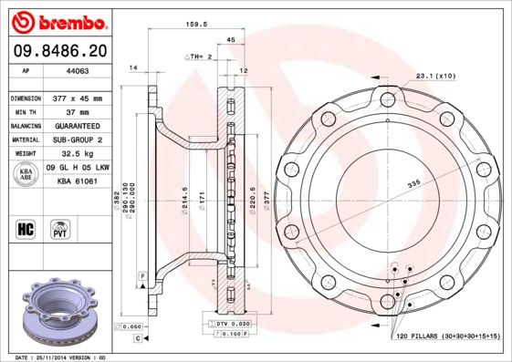 BREMBO 09.8486.20 Brake Disc