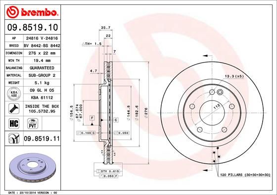 BREMBO 09.8519.11 Brake Disc