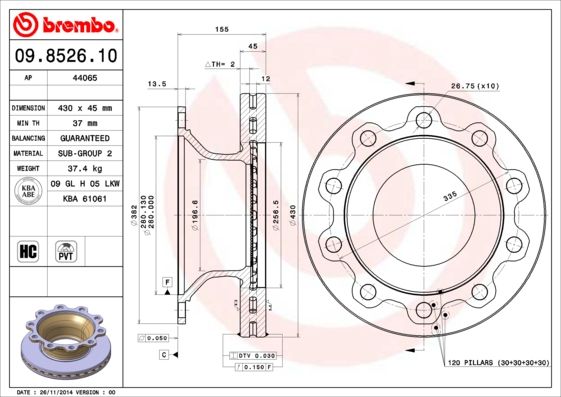 BREMBO 09.8526.10 Brake Disc