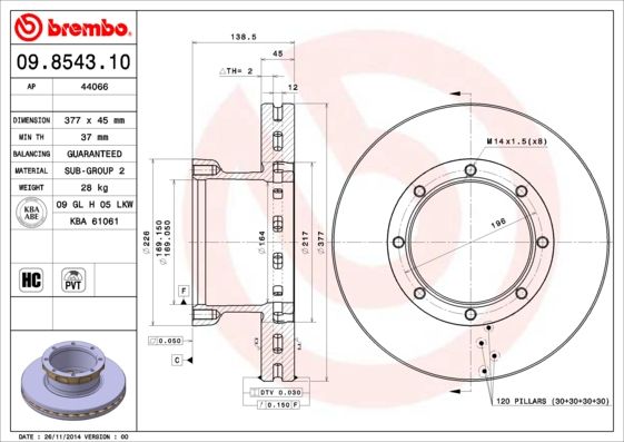 BREMBO 09.8543.10 Brake Disc