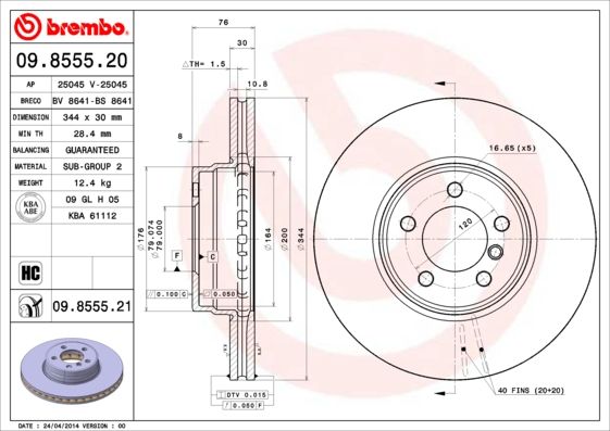 BREMBO 09.8555.20 Brake Disc