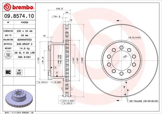 BREMBO 09.8574.10 Brake Disc