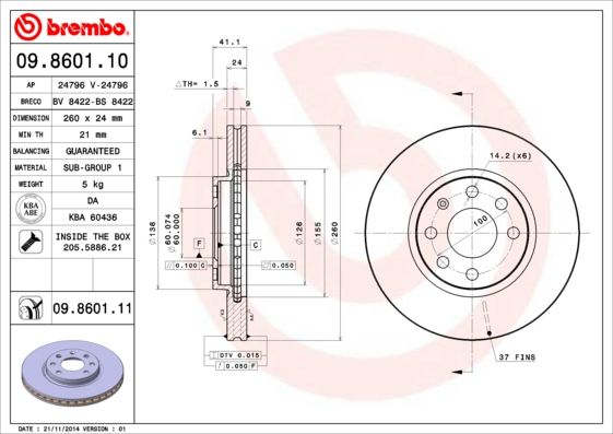 BREMBO 09.8601.11 Brake Disc