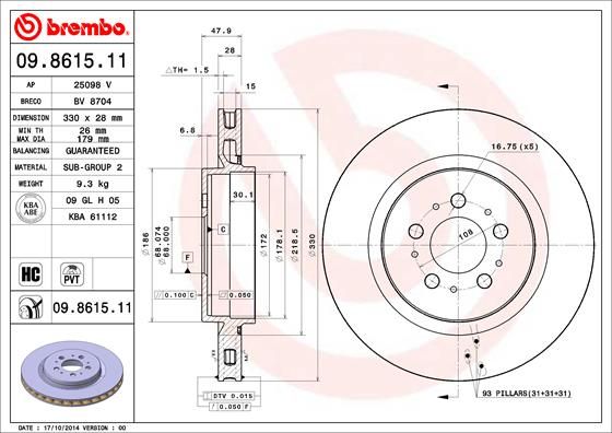 BREMBO 09.8615.11 Brake Disc