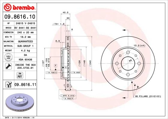 BREMBO 09.8616.11 Brake Disc