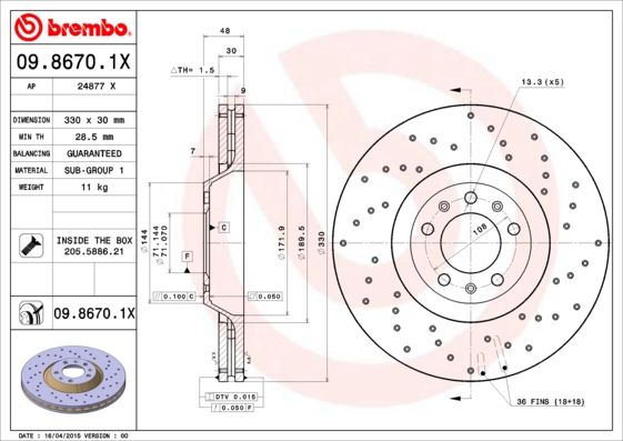 BREMBO 09.8670.1X Brake Disc