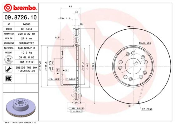 BREMBO 09.8726.10 Brake Disc