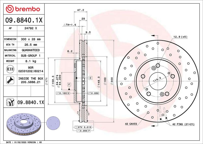 BREMBO 09.8840.1X Brake Disc