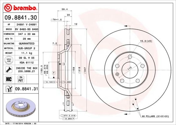 BREMBO 09.8841.30 Brake Disc