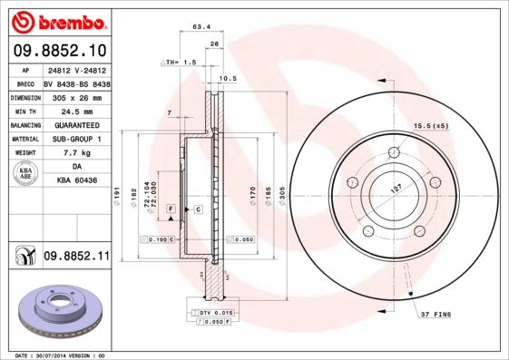 BREMBO 09.8852.10 Brake Disc