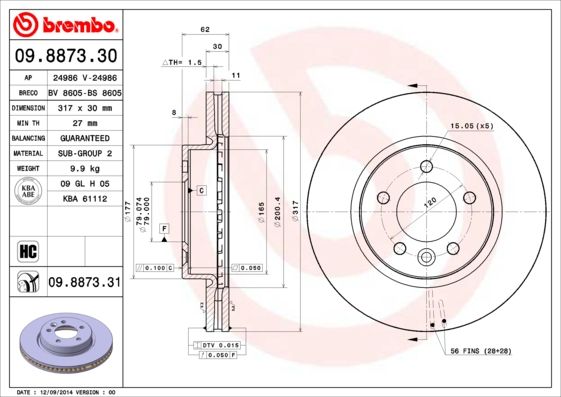 BREMBO 09.8873.30 Brake Disc