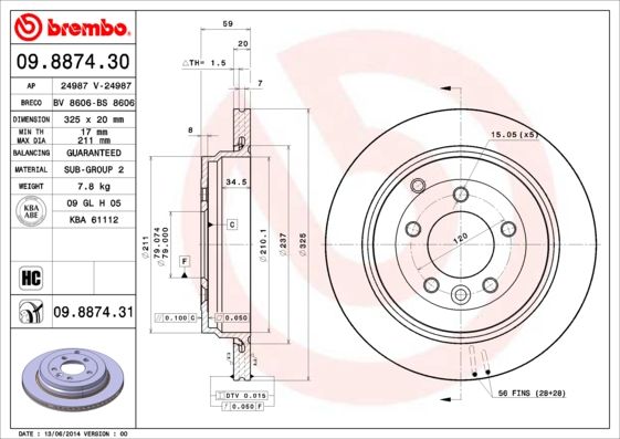 BREMBO 09.8874.30 Brake Disc