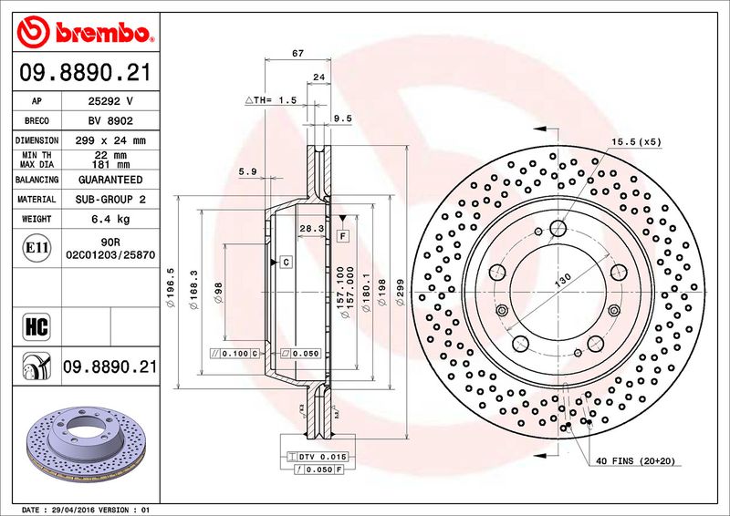 BREMBO 09.8890.21 Brake Disc