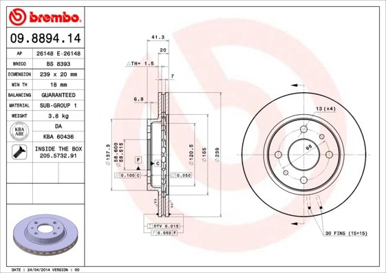 BREMBO 09.8894.14 Brake Disc