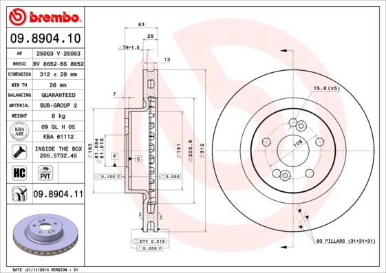 BREMBO 09.8904.11 Brake Disc