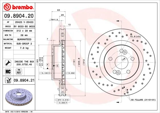 BREMBO 09.8904.20 Brake Disc