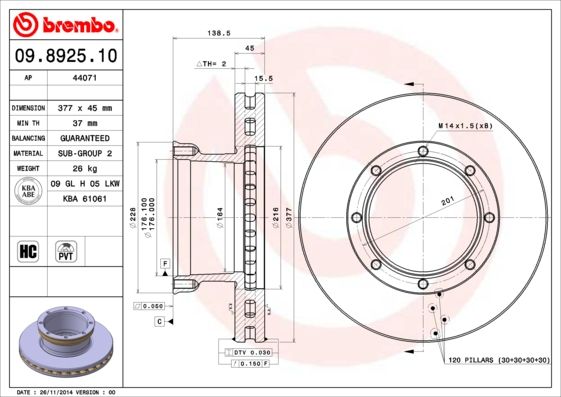 BREMBO 09.8925.10 Brake Disc