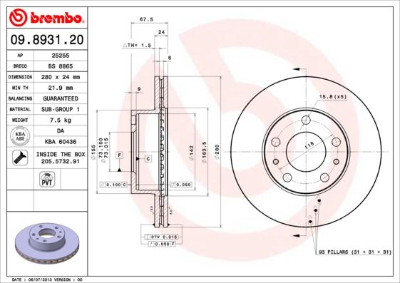 BREMBO 09.8931.20 Brake Disc