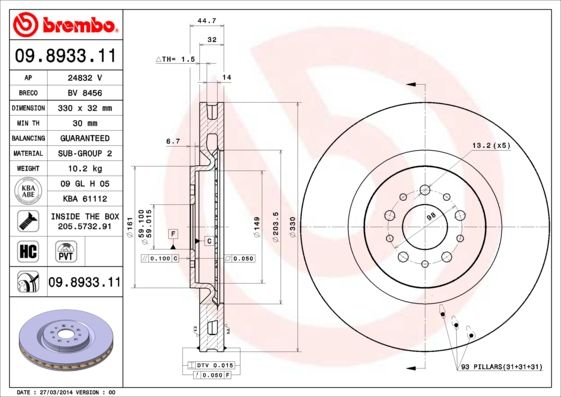 BREMBO 09.8933.11 Brake Disc