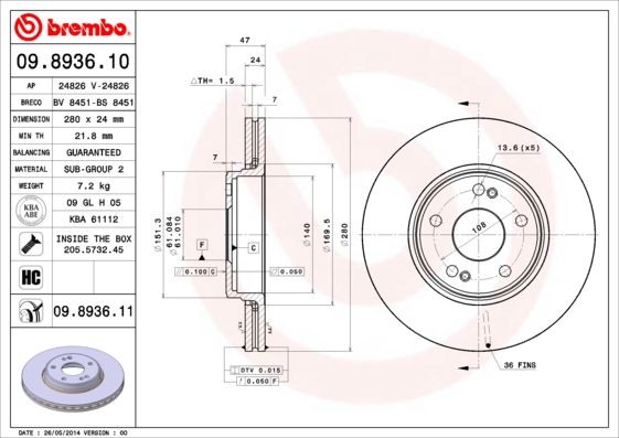 BREMBO 09.8936.10 Brake Disc