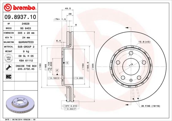 BREMBO 09.8937.10 Brake Disc