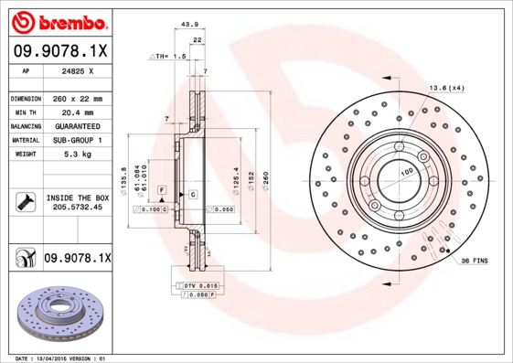 BREMBO 09.9078.1X Brake Disc