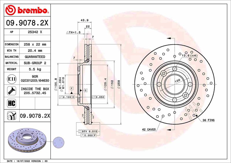 BREMBO 09.9078.2X Brake Disc