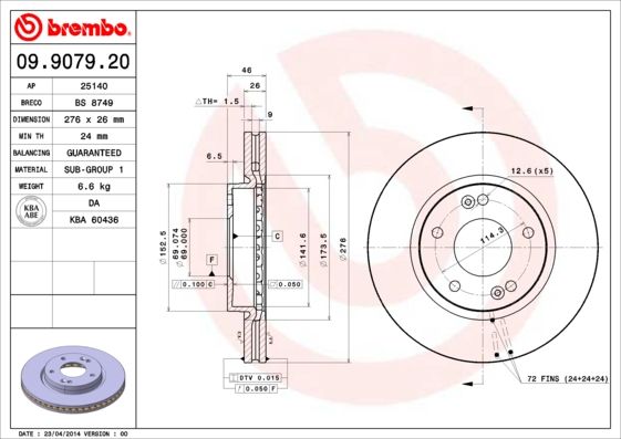BREMBO 09.9079.20 Brake Disc