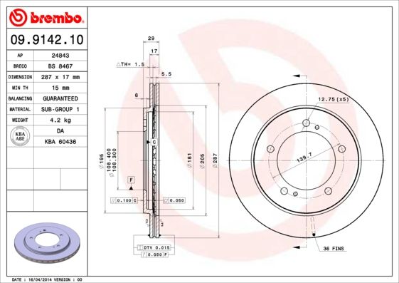 BREMBO 09.9142.10 Brake Disc