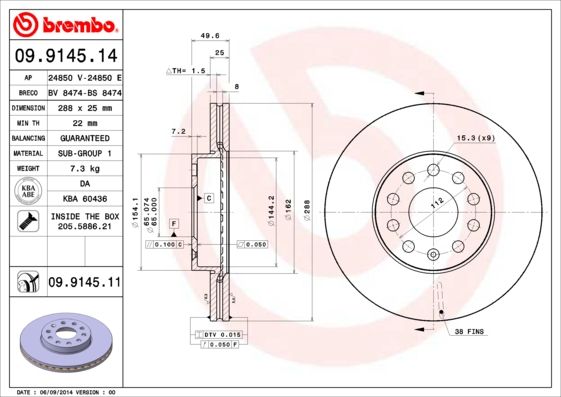 BREMBO 09.9145.14 Brake Disc