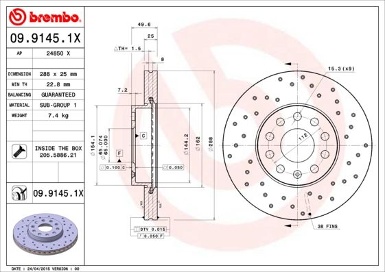 BREMBO 09.9145.1X Brake Disc