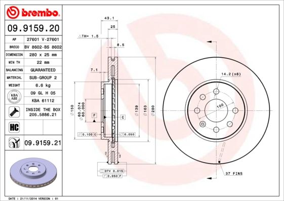 BREMBO 09.9159.20 Brake Disc