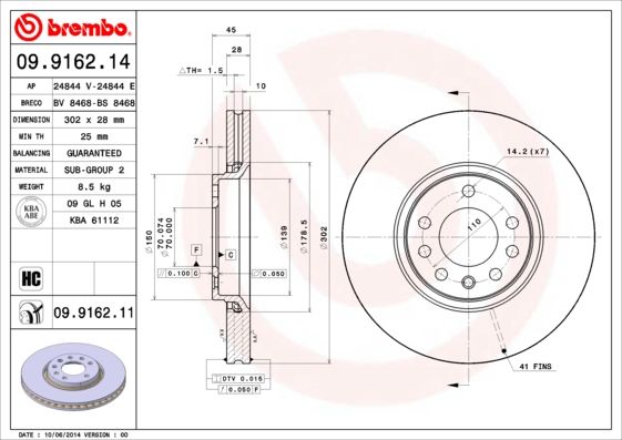 BREMBO 09.9162.14 Brake Disc