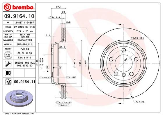 BREMBO 09.9164.11 Brake Disc